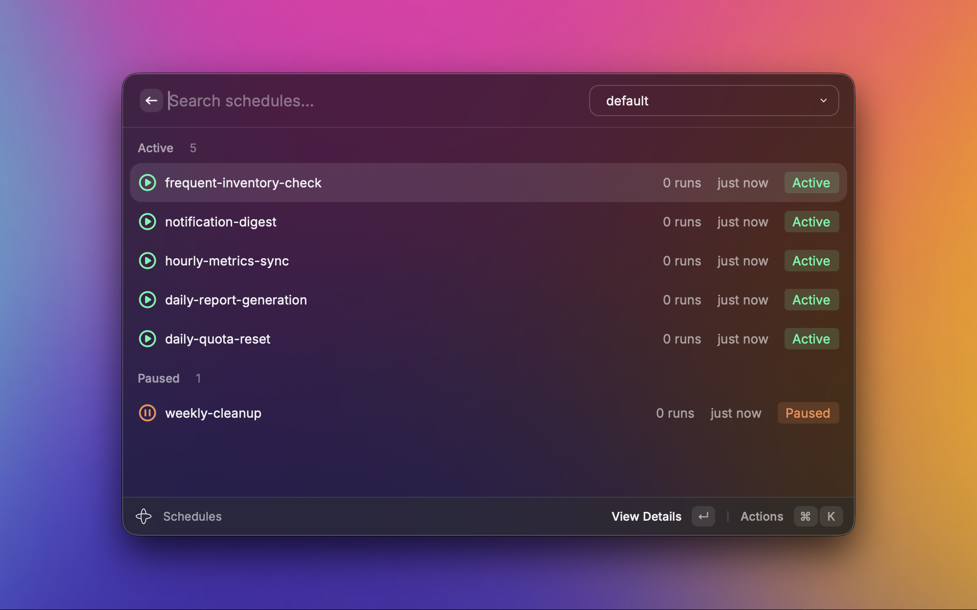 Temporal schedules in Raycast