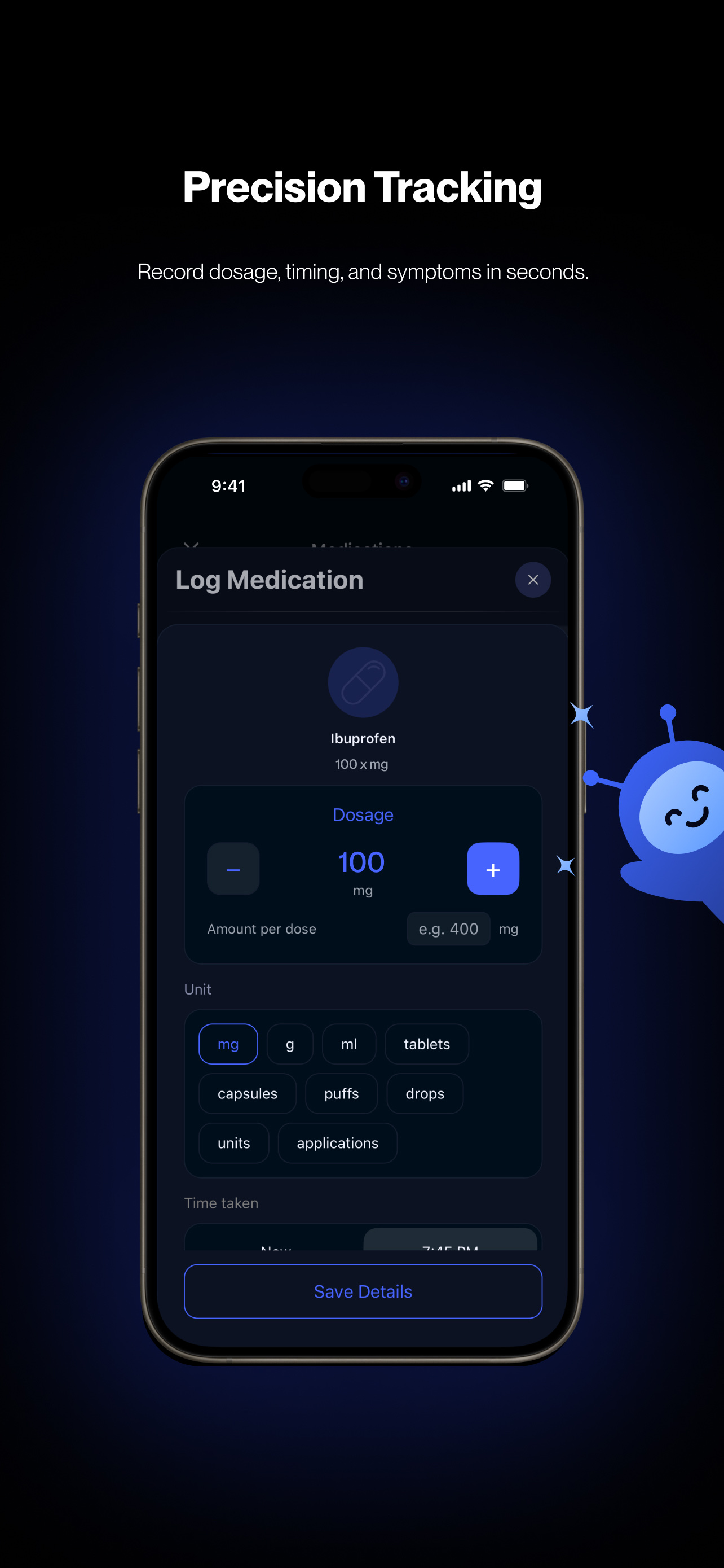 xHeal medication tracker for recording dosage, units, and timing